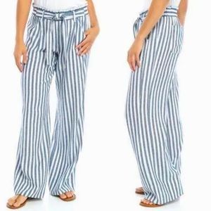 Jolt Wide Leg White and Blue Striped Palazzo Pants. size L